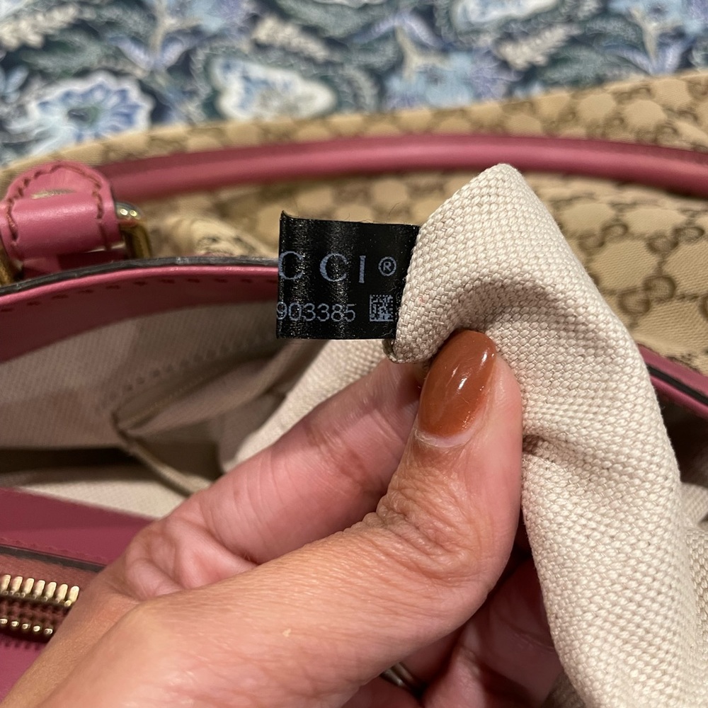 Gucci Sukey Top Handle Medium Tote GG Canvas with Mauve/Rose Leather Trim - Picture 14 of 15